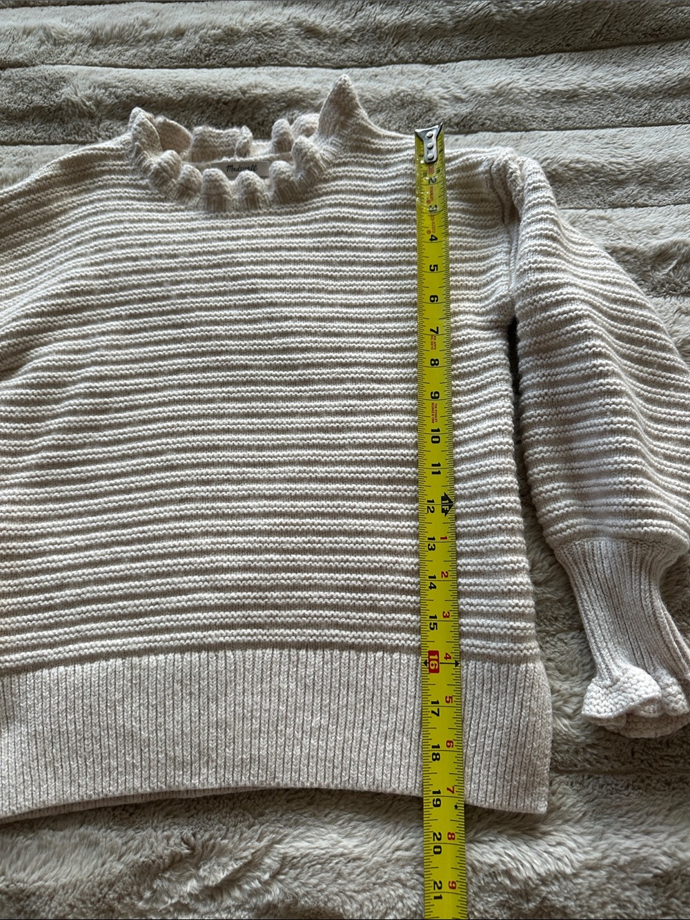 Madewell Cream Ruffle Crewneck Ribbed Sweater - Picture 5 of 6